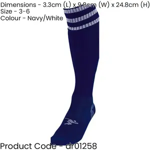 JUNIOR Size 3-6 Pro 3 Stripe Football Socks - NAVY/WHITE - Contoured Ankle