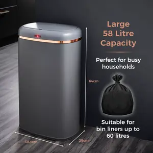 Cavaletto Steel Open Rubbish Bin - 58L Grey / Rose Gold