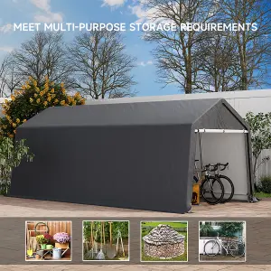 10x20 ft Dark Grey Galvanized Tube Storage Tool Shed with Zip Door