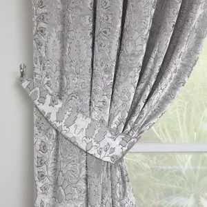 Trinity Jacquard Pair of Silver Pencil Pleat Curtains