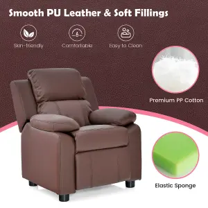 Costway Kids Recliner Chair PU Leather Toddler Sofa Chair w/ Adjustable Backrest & Footrest Coffee