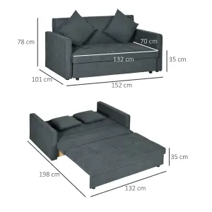 HOMCOM 2 Seater Sofa Bed Convertible Bed Settee w/ 2 Cushions Storage Dark Grey