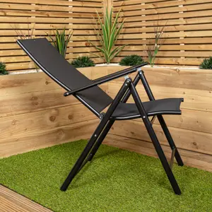 Set of 2 Outdoor Garden Patio Multi Position Reclining Folding Chair in Black