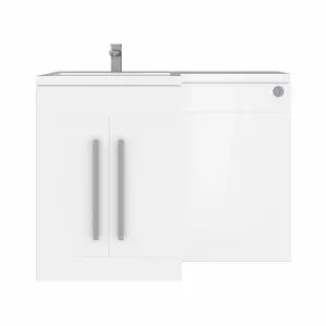 SunDaze 1100mm Gloss White Bathroom Combined Furniture L-Shape Vanity Unit Left Handed Basin Sink