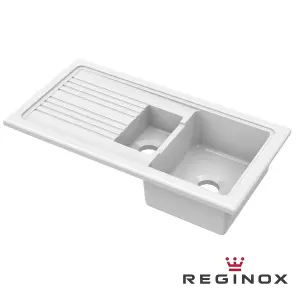 Reginox RL 301 CW White 1.5 Bowl Inset Reversible Ceramic Kitchen Sink