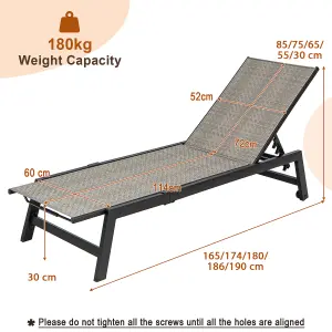 Costway Outdoor PE Rattan Recliner Chair Patio 5-Position Adjustable Chaise Lounge w/ Wheels