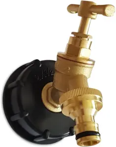 IBC Tank Adapter Hose Connector - S60X6 Brass Garden Tap with Click-Lock Hose Fitting- Heavy Duty Coarse Thread PTFE Tape Included