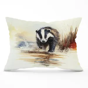 Wading Badger Watercolour Cushions 33cm x 48cm