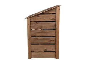 Slatted wooden log store with door W-99cm, H-126cm, D-88cm - brown finish