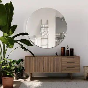 MirrorOutlet All Glass Bevelled Modern Design Round Mirror 100 x 100CM