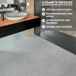 Self-Adhesive Vinyl Floor Tiles - 10 Pack for 10 ft² (0.9 m²) Coverage - Peel & Stick Vinyl Floor Tiles - Granite Terrazzo Effect