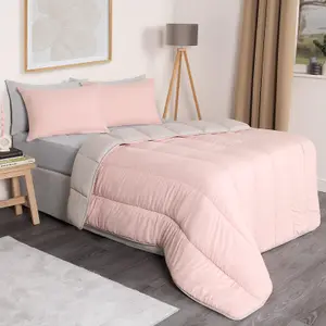 Coverless 10.5 Tog Duvet & Pillowcase, Blush/Grey - Double