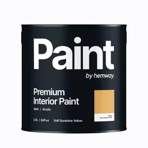 Hemway Interior Paint Matt Acrylic Soft Sunshine Yellow 2.5L Tin Durable Emulsion Walls Ceilings Kitchen Bathroom All Rooms