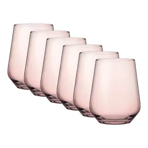 Queensway Home & Dining 425ml 6 Pcs Pink Coloured Tumbler Short Cocktails Juice Glasses