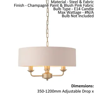 Ceiling Pendant Light - Champagne Paint & Blush Pink Fabric - 3 x 40W E14