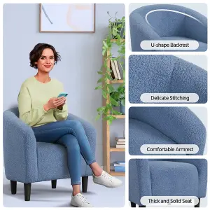 Yaheetech Blue Upholstered Boucle Club Chair Accent Barrel Chair