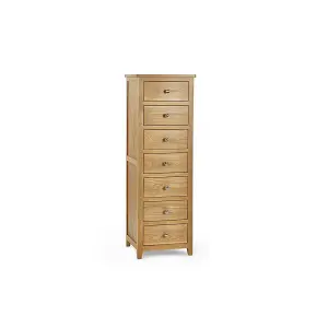 Solid Oak 7 Drawer Narrow Chest - FSC Mix