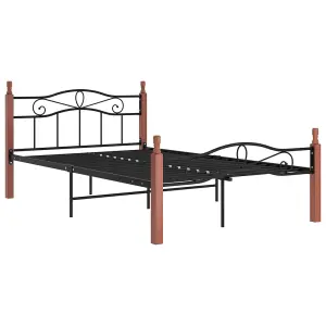 Berkfield Bed Frame Black Metal and Solid Oak Wood 120x200 cm