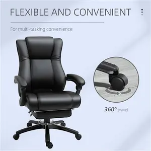 Vinsetto Executive Office Chair: High-Back Swivel Recliner, PU Leather, Footrest & Wheels, Black | Aosom UK