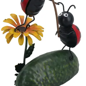 Miniature Life Metal Ladybird Catching Dragonfly Garden Gift Ornament 6x12x20cm