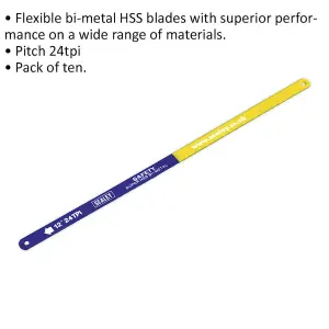 10-Pack of 300mm Bi-Metal Hacksaw Blades - 24 TPI for Versatile Cutting