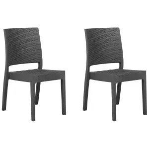 Set of 2 Garden Chairs FOSSANO Synthetic Material Graphite Grey