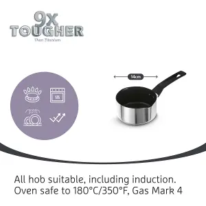 Prestige 9 x Tougher Silver Round Stainless Steel Induction Suitable Cookware Set with Free Milk Pan Pack of 4