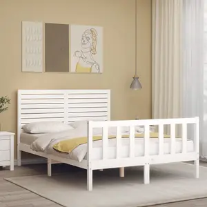 Berkfield Bed Frame with Headboard White Small Double Solid Wood