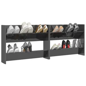 Berkfield Wall Shoe Cabinets 2 pcs High Gloss Grey 80x18x60 cm Engineered Wood