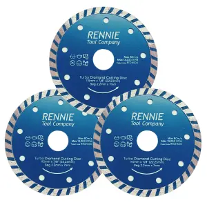 3 X 115mm Diamond Cutting Disc For Angle Grinders. Turbo Saw Blade For Fast, Clean Cut on Concrete Tiles Stones Marble Brick Etc