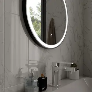 Harper & Harlow 600x600 Lyra Matt Black LED Illuminated Round Bathroom Mirror