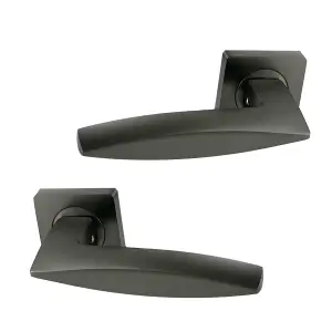 Intelligent Hardware - Internal Door Handle - Pair - Lever on Square Rose - Sable - Metal Grey