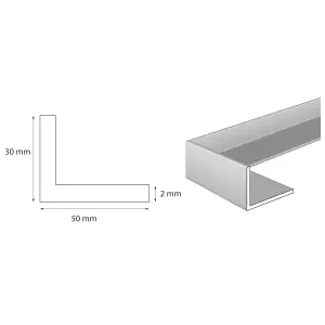 Pack of 3 - nielsen Aluminium L-Shaped Angle Profile, Matt Anodized, 2000x50x30mm, Thickness: 2mm, Length: 2m