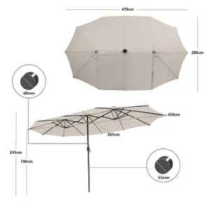 Costway 450 x 265cm Extra-Large Patio Parasol Double-Sided Market Umbrella W/ LED Lights