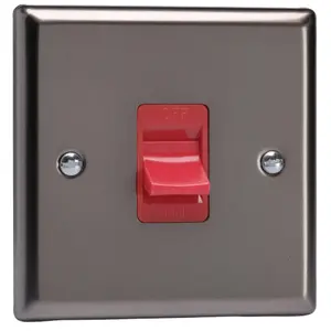 Varilight 45A Cooker Switch (Single Plate, Red Rocker) Pewter