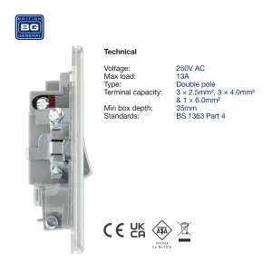 BG Electrical FBS53 Nexus Screwless Flat-Plate Switched Fused Connection Spur Unit Flex Outlet Brushed Steel Neon 13A