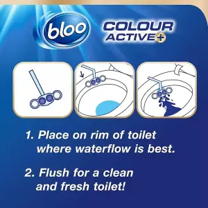 Bloo Colour Active Toilet Rim Block Blue Bleach Anti-Limescale 150gm x 3