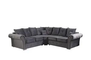 Mellows Plush Velvet Grey Corner Sofa Scatterback 2c2