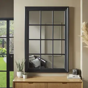 Window Mirror Cambridge Rectangular Shape with Black Frame- H 120cm W 80cm D 4cm for Hanging in Hallway