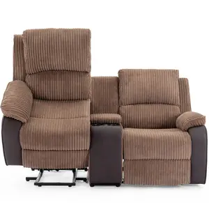 Postana Single Motor Rise Recliner 2 Seater Jumbo Cord Drinks Console Mobility Sofa (Brown)