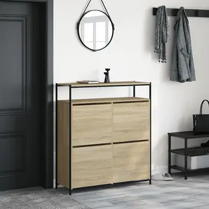 Shoe Cabinet with 4 Flip-Drawers Sonoma Oak 100x34x112 cm