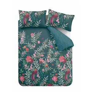 Catherine Lansfield Bedding Tropical Floral Birds Duvet Cover Set with Pillowcase Green