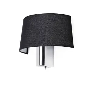 Luminosa Hotel 1 Light Indoor Wall Light Chrome with Black Shade, E27