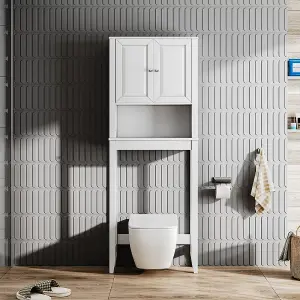 Freestanding Modern White Wooden Over-the-Toilet Bathroom Storage Cabinet H 164cm