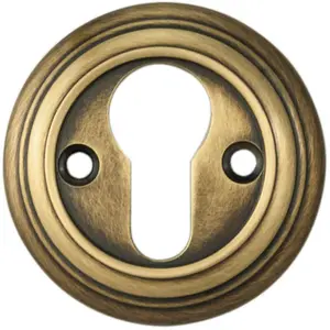 55mm Euro Profile Round Escutcheon Reeded Design Antique Bronze Keyhole Cover