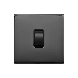 Black Nickel Screwless Plate 1 Gang Intermediate Light Switch - Black Trim - SE Home