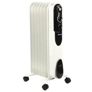 EMtronics 7 Fin Oil Filled Portable Heater Radiator with Thermostat - White