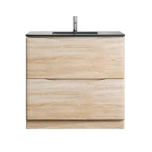 Eden 900mm Floorstanding Vanity Unit in Light Oak & Grey Glass Basin