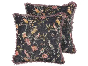 Set of 2 Cushions MORUS Cotton 45 x 45 cm Floral Black