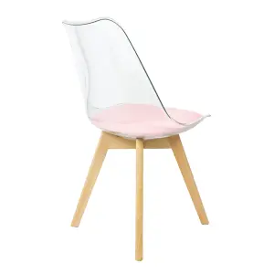 Soho Clear and Blush Pink Plastic Dining Chair with Squared Light Wood Legs